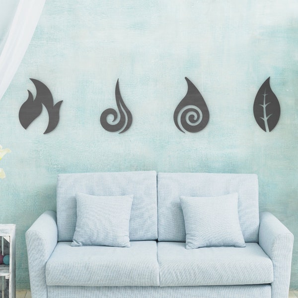 Four Elements Wood Wall Art, Norse Wall Décor, Four Elements Symbol, Housewarming Gift, Wood Wall Decor Fire Wind Earth Water