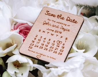 Aimant en bois personnalisé Save the date, Wedding Save The Date Magnet, style calendrier