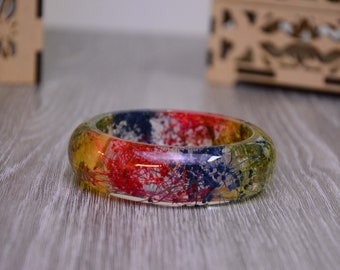 Puño de pulsera de resina con flores secas, Joyería artesanal de resina para mujer, Regalo de pulsera de San Valentín para mujer, Regalo del día de la madre para ella