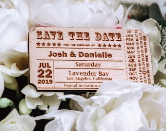 Personalized Save the date wood magnet, Wedding Save The Date Magnet, old school ticket style