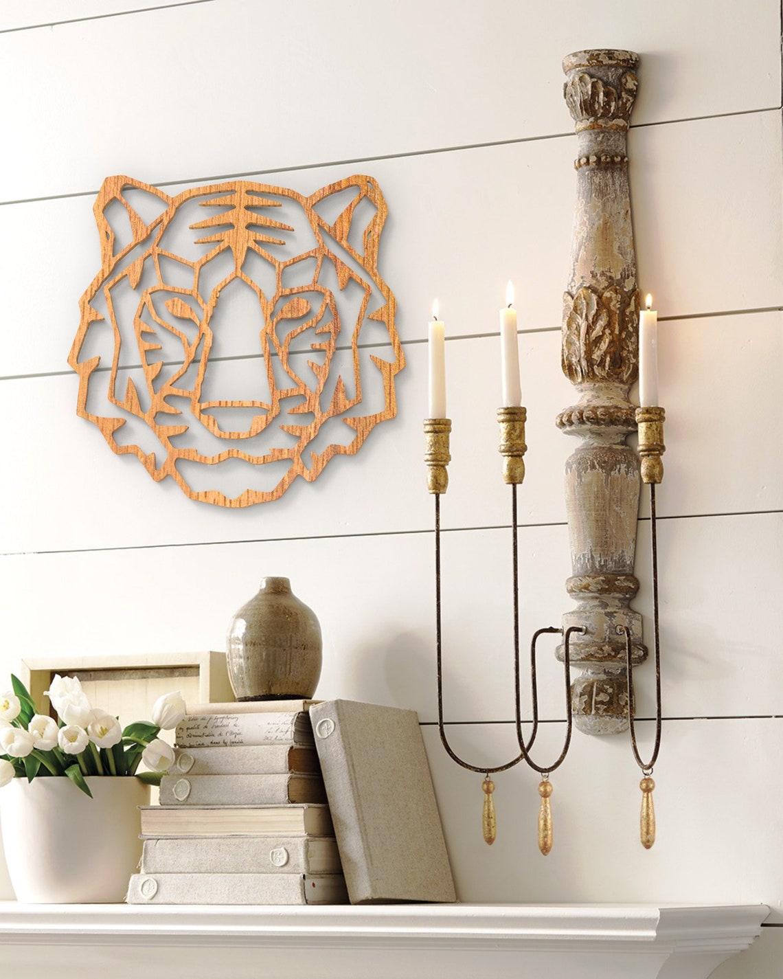 Tiger Animal Wooden Room Wall Decor Geometric Rustic home Etsy