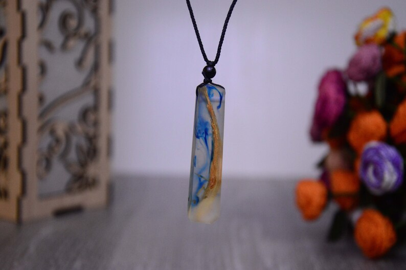 Womens Handcrafted Resin necklace Handmade Wood Resin necklace pendant for women Gift for her Blue Galaxy Resin jewelry for women