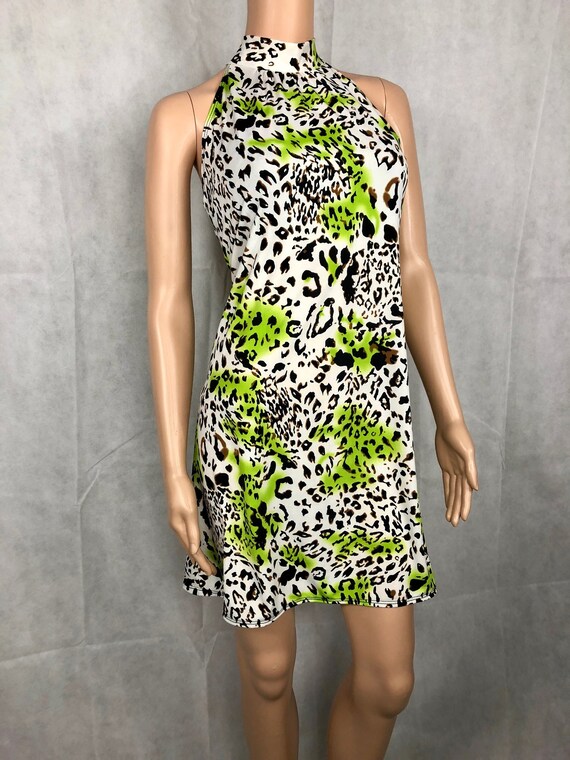 high neck animal print dress