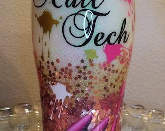 Custom made nail tech cup with custom logo(of nail tech) 20oz