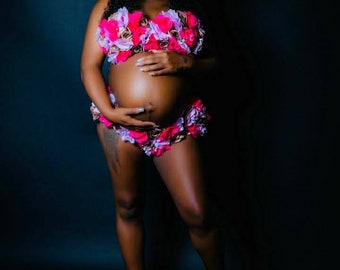 Lavender and pink floral maternity set
