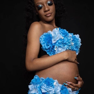Blue floral maternity bra set
