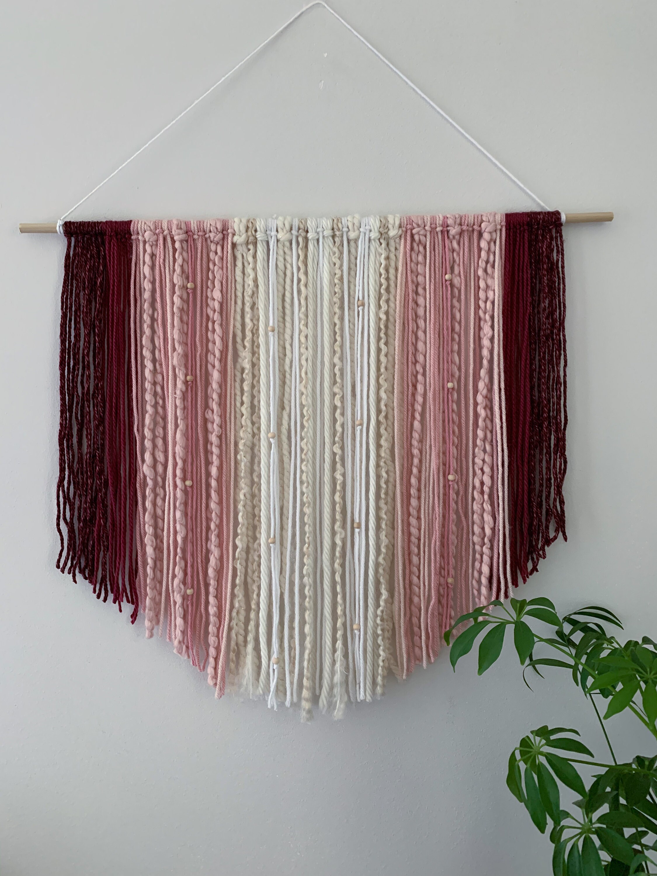 Boho Pink Wall Hanging for Girl's Room, Yarn Tapestry, Nursery Decor Etsy