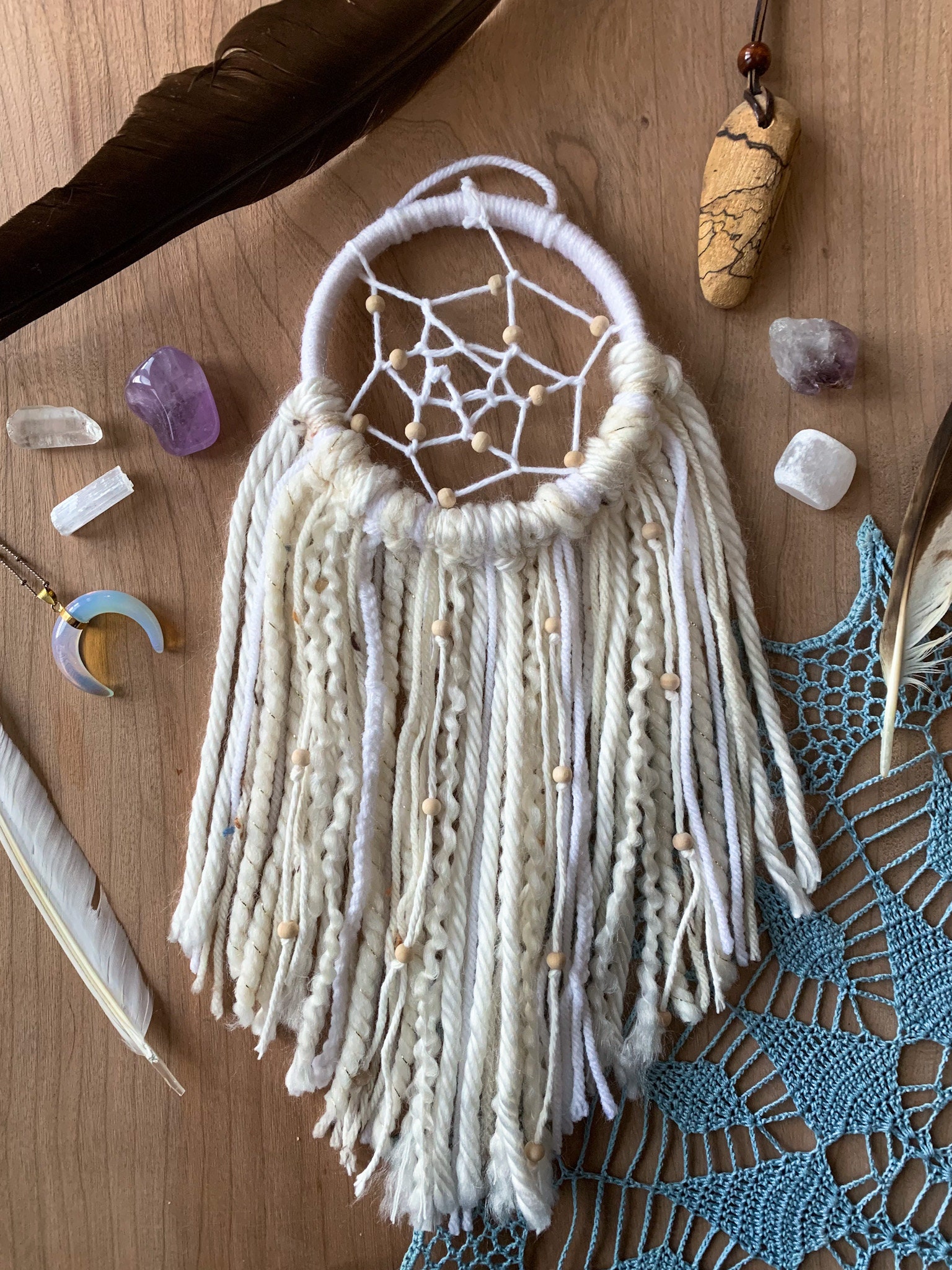 Handcrafted boho dream catcher with laces wall hanging