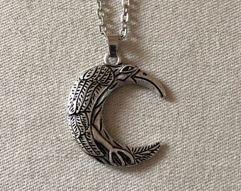 Charm Crescent Moon Poes Raven Pendant Raven Necklace Poe Nevermore Goth Jewelry Literary Retractable Badge Reel with Waterproof ID Holders /& Keychain