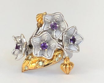 Size 5 Ring, Ross Simons 925 Sterling Silver Multi Stone Floral Ring, Vintage, Pre-Owned