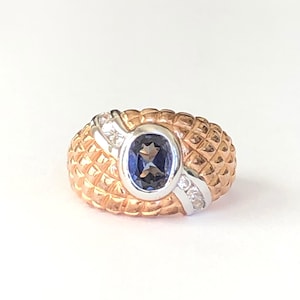 Size 5 Ring, Ross Simons Gold over Sterling Silver, Blue and Colorless Stones CZ Ring, Vintage, Pre-Owned
