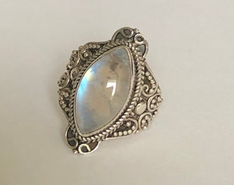 Size 6.75 Ring, Sterling Silver with Large Colorless Stone, Stamped India 925 YS, Vintage, Pre-Owned