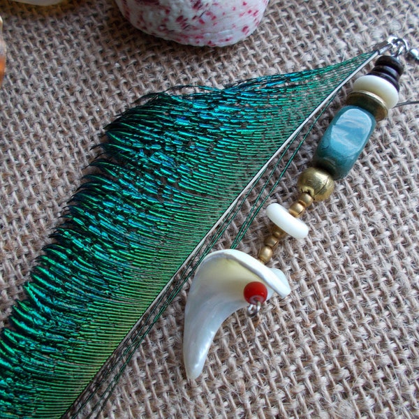 Angelica Teach Earring , Tribal, Peacock feather, Gemstone, Pirates of the Caribbean, Gift for her, Women's Pirate Cosplay