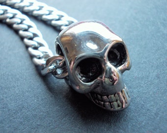 Titanium Skull Pendant with handmade 316L Stainless Steel Curb Chain Necklace