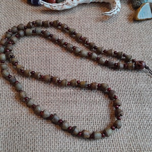 Johnny Depp Eucalyptus necklace,  natural seed pod necklace, mala style necklace, Boho necklace, skull necklace