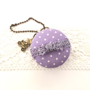 5 cm Macaron coin purse, jewelry pouch, violet with white polka dots, violet coin purse, polka dot coin purse, travel jewelry case