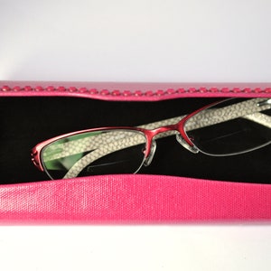 Eyeglass case in Leather, 6&quot; in Length and 1&quot; Inside Depth, with Swarovski crystals