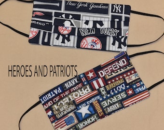 Sports and Patriotic ~ Washable Double Layer Face Mask with Pocket for Filter, Reusable Face Mask is Made in the USA!
