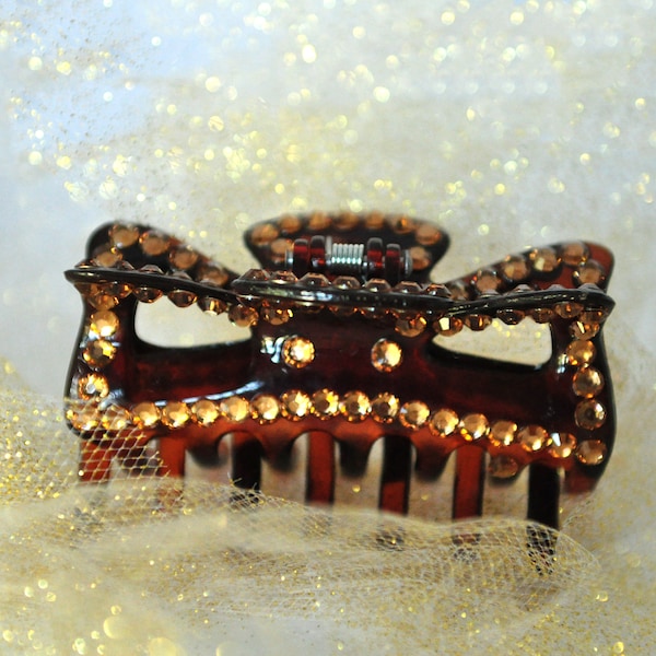 Just Bling Large Brown or Black Jaw Clip with Swarovski Crystals in Various Colors