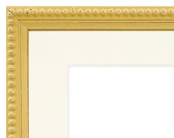 Crown Yellow Photo Frame with Ivory Mount, Wooden Picture Frame, Distressed Picture Frame, Ivory Mount, Frame with Mount, Yellow Wood Frame