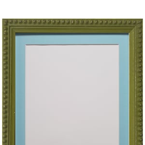 Crown Olive Green Photo Frame with Blue Mount, Wood Bobbin Frame, Green Distressed Picture Frame,  Wooden Frame