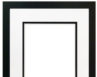 H7 Black Frame with White on Black Double Mount, Black Photo Frame, Frame with Mount, Double Mount, Photo Frame with Mount, Plastic Glass