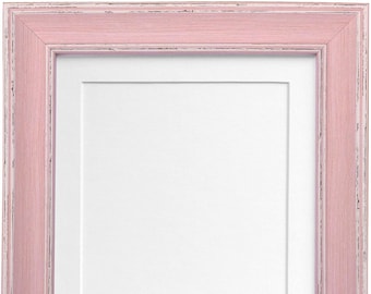 Scandi Pink Photo Frame with White Mount, Pink Picture Frame, Pink Distressed Picture Frame, White Mount, Frame with Mount, Art Frames