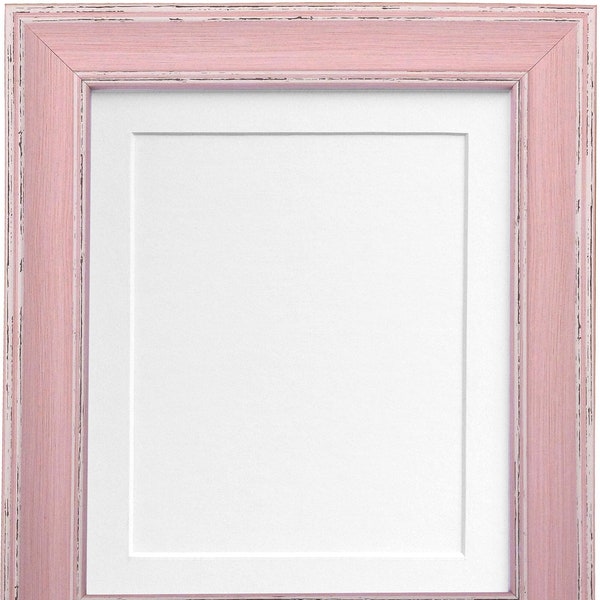 Scandi Pink Photo Frame with White Mount, Pink Picture Frame, Pink Distressed Picture Frame, White Mount, Frame with Mount, Art Frames