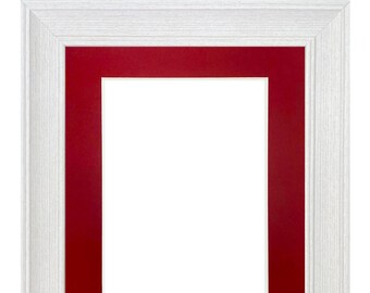 Scandi White Limed Photo Frame with Red Mount