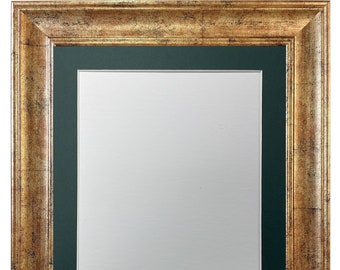 Scandi Antique Gold Photo Frame with Dark Green Mount, Copper Picture Frame, Gold Distressed Picture Frame, Frame with Mount