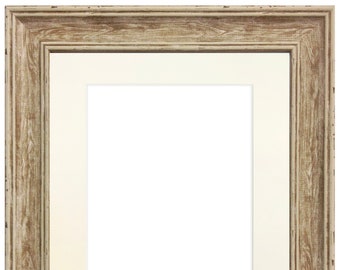 Scandi Distressed Wood Photo Frame with Ivory Mount, Wood Effect Picture Frame, Distressed Picture Frame, Ivory Mount, Frame with Mount