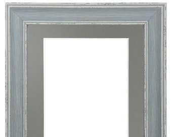 Scandi Blue Distressed Photo Frame with Dark Grey Mount