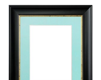 Scandi Black Crackle Gold Picture Frame with Blue Mount