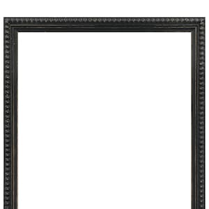 May include: A black picture frame with a beaded border. The frame is made of wood and has a distressed finish.