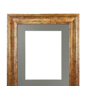 Scandi Antique Gold Photo Frame with Dark Grey Mount, Copper Picture Frame, Gold Distressed Picture Frame, Dark Grey Mount, Framed Mount image 1