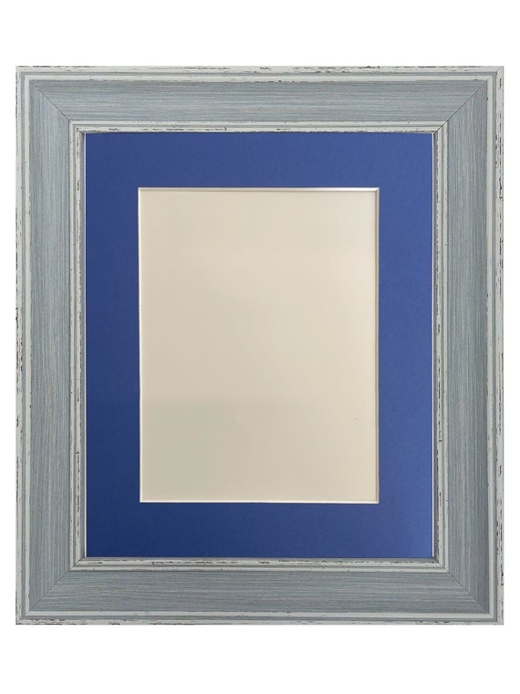 Scandi Distressed Blue Photo Frame with Oxford Blue Mount