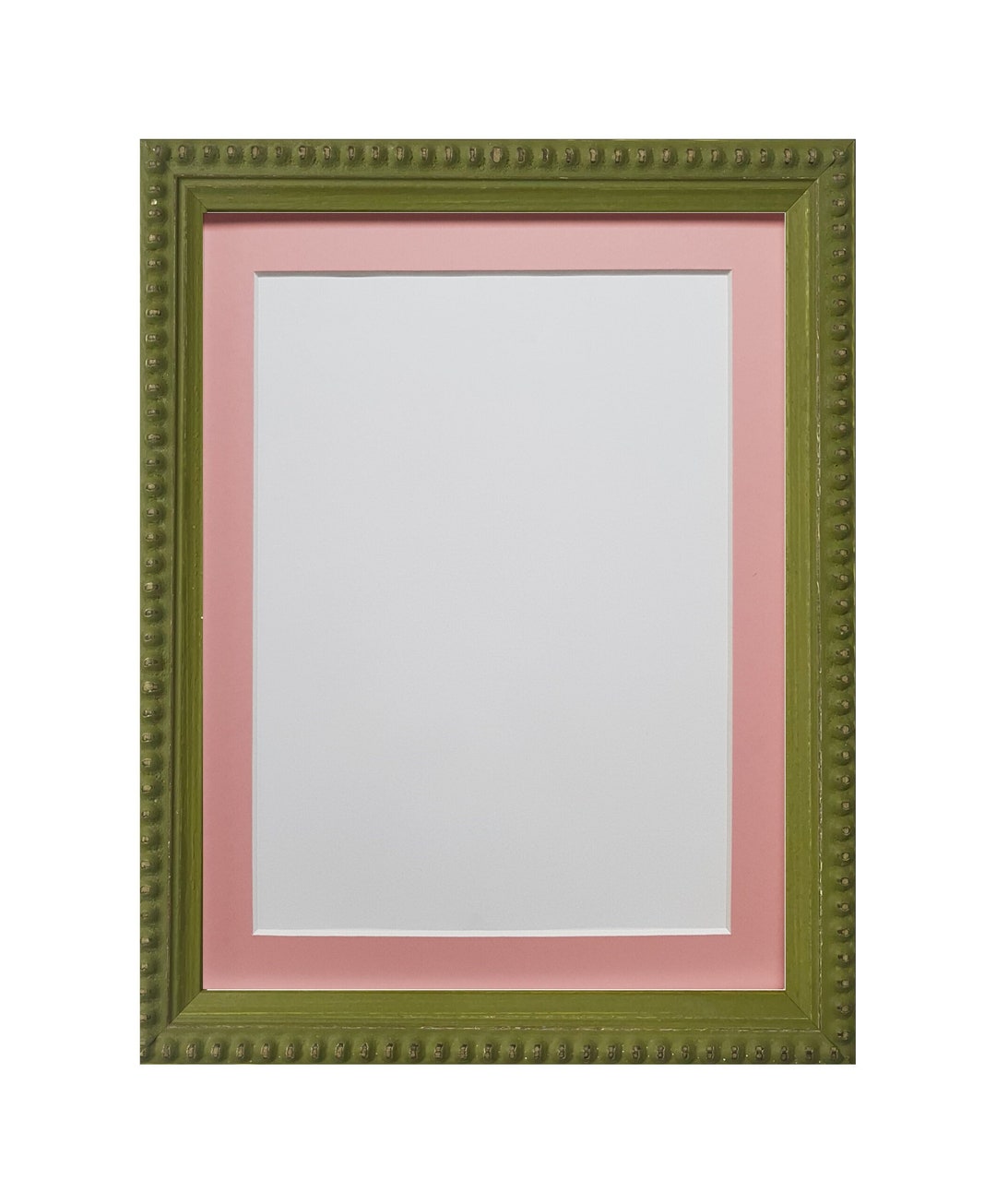 Crown Olive Green Photo Frame With Pink Mount, Wooden Bobbin