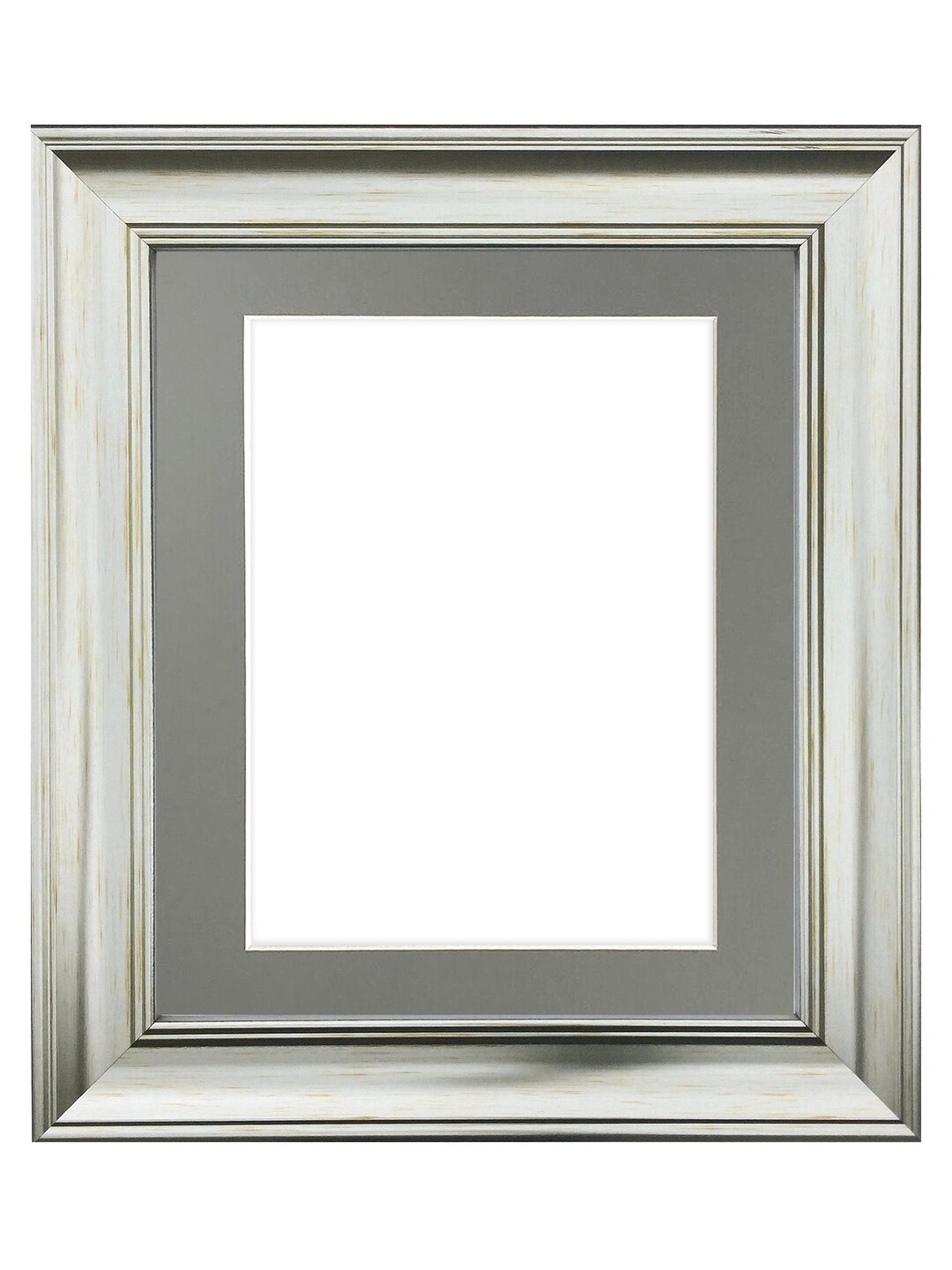 Scandi Vintage Silver Photo Frame With Dark Grey Mount, Silver Picture