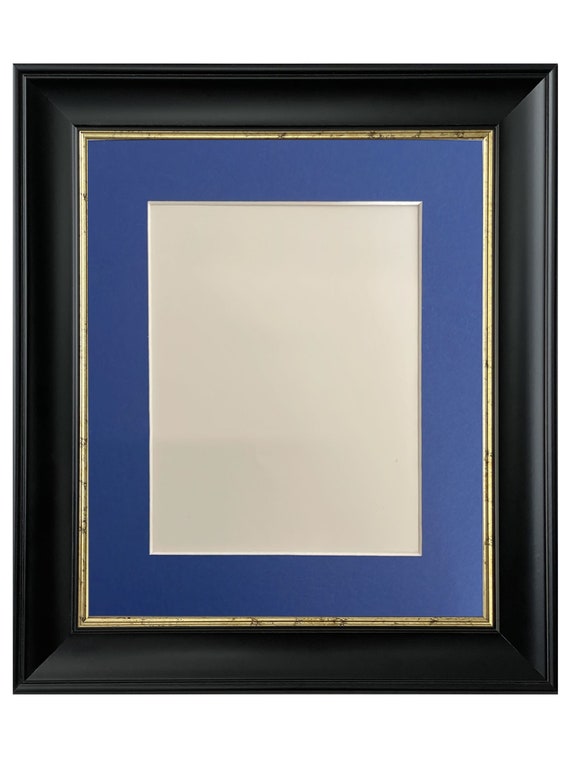 Black & Crackle Gold Photo Frame with Oxford Blue Mount