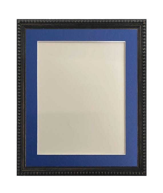 Crown Black Photo Frame with A Oxford Blue Mount, Wooden Bobbin Distressed Frame