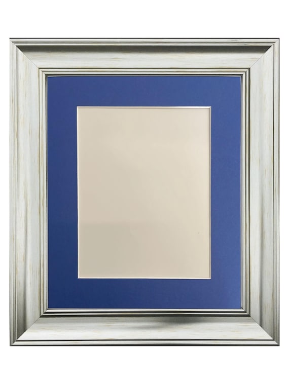 Scandi Silver Picture Frame: Vintage Distressed Finish, Oxford Blue Mount