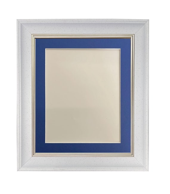 Scandi White Speckled Picture Frame with Oxford Blue Mount
