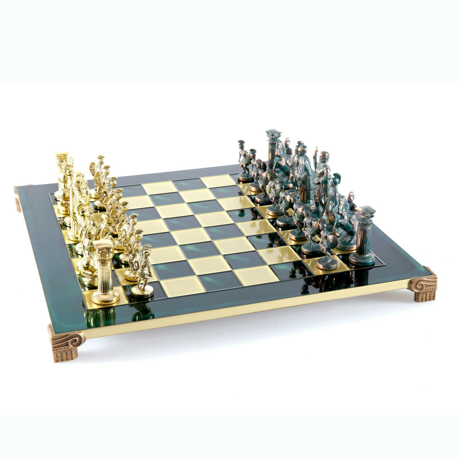 Green chess Board Brass&Green Greek Roman Army Large Chess Set 