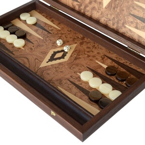 Traditional 15&quot; Walnut root Backgammon Set Ivory-Brown chips