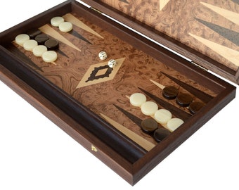 Traditional 15&quot; Walnut root Backgammon Set Ivory-Brown chips