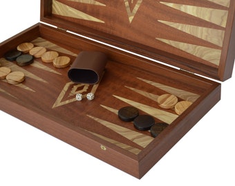 Mahogany Olive Wood Traditional 19" Backgammon Set - Handmade in Greece