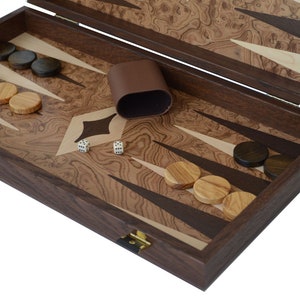 Walnut Burl Traditional 19" Backgammon Set - Handmade in Greece - Olive checkers