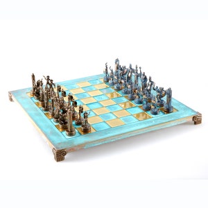 Greek Mythology Chess Set - Blue&Copper with Blue oxidized Board