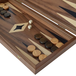 Traditional 15" Walnut Backgammon Set - Olive Checkers