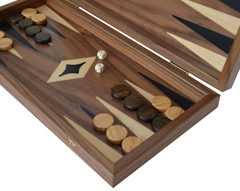 Traditional 15" Walnut Backgammon Set - Olive Checkers